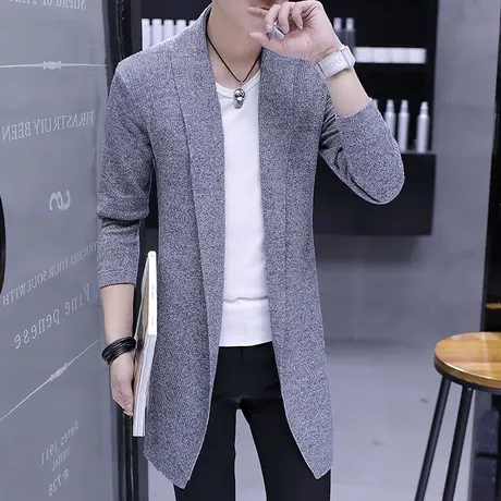 男士披风开衫针织衫外穿秋季中长款韩版潮流毛衣修身百搭休闲外套商品大图