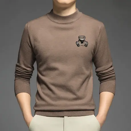 男士毛衣2024新款半高领打底衫秋冬季潮流小熊中领针织衫内搭线衣商品大图