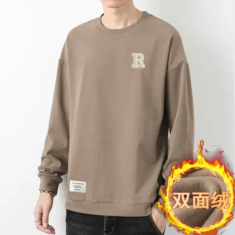 2024新款圆领卫衣男秋冬套头无帽宽松潮流双面绒加绒保暖长袖t恤商品大图