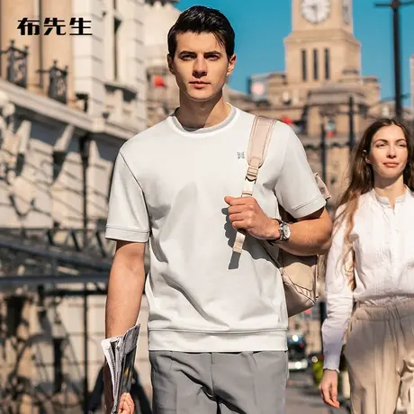 MrBu布先生微廓形立体精致绣花罗纹圆领短袖春夏男士T恤AT11792商品大图