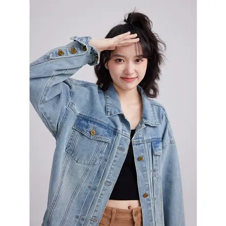 尔给牛仔外套女2022新款春秋高级感炸街减龄时尚小个子设计感小众商品大图