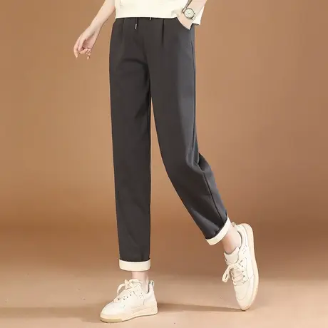 韩潮袭人松紧腰显瘦黑色休闲裤2023秋季新款女宽松百搭哈伦裤子商品大图