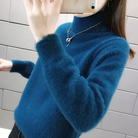 水貂绒毛衣女2023年新款时尚宽松外穿套头内搭半高领打底衫女秋冬商品大图