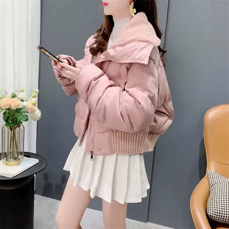 设计感翻领加厚短款棉服外套女秋冬2023年新款宽松时尚超好看上衣图片