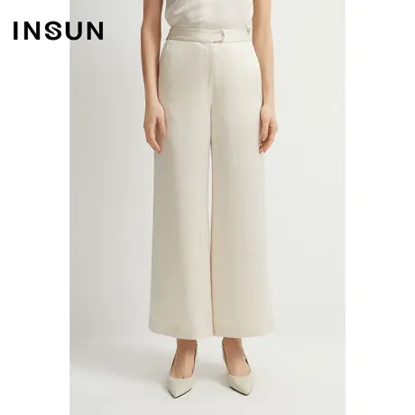 INSUN恩裳线上专选夏季高腰醋酸提花西装裤商品大图
