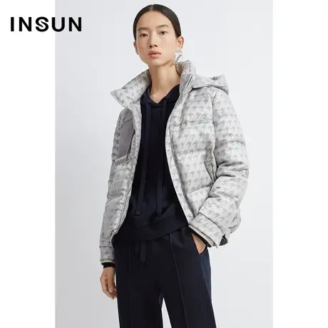 INSUN恩裳冬季千鸟格印花鹅绒面包羽绒服商品大图