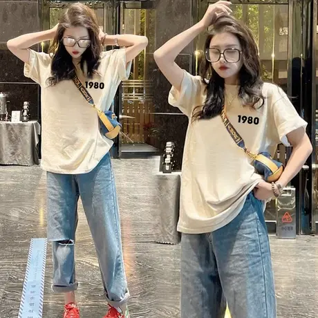 欧货别致2023新款百搭休闲纯棉宽松女T恤短袖打底衫小众上衣夏装商品大图