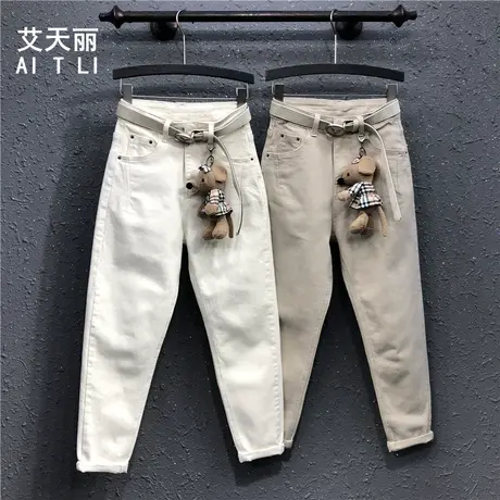 哈伦裤牛仔裤女欧货潮25春夏新款休闲米色高腰显瘦小脚萝卜裤长裤商品大图