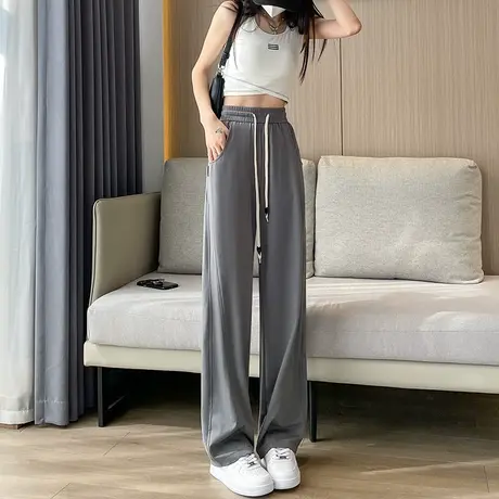 灰色阔腿裤女2024春秋新款高腰垂感窄版直筒显瘦小个子休闲香蕉裤商品大图