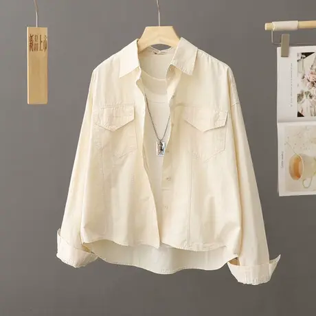 春秋季短款衬衫外套女长袖休闲衬衣开衫2024新款小个子上衣外搭潮商品大图