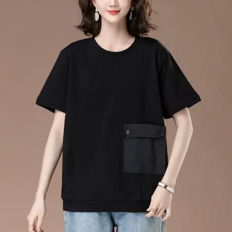 中年妈妈夏装短袖T恤女新款加肥加大码女装宽松休闲纯棉显瘦体恤图片