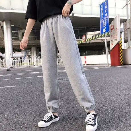 运动裤女秋冬季宽松休闲九分女裤子工装黑色束脚哈伦卫裤春秋薄款图片