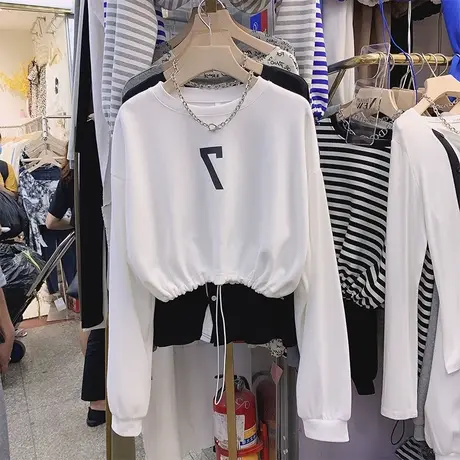 秋季卫衣女2024年新款春秋薄款宽松韩版短款收腰百搭上衣服潮ins商品大图