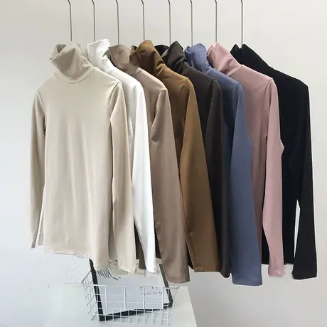 高领德绒打底衫女秋冬内搭长袖t恤2022新款修身洋气胖mm大码上衣商品大图