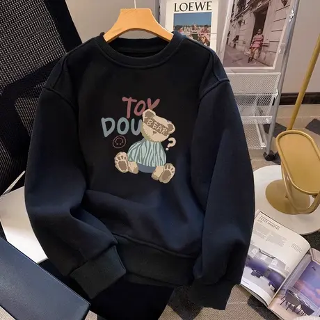 山东即墨情侣卫衣女大码胖mm圆领遮肉上衣加绒ins秋冬慵懒风外套商品大图