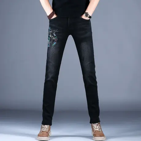 2023男士新款百搭牛仔裤男款时尚修身烫钻小脚裤子男高端潮牌百搭商品大图