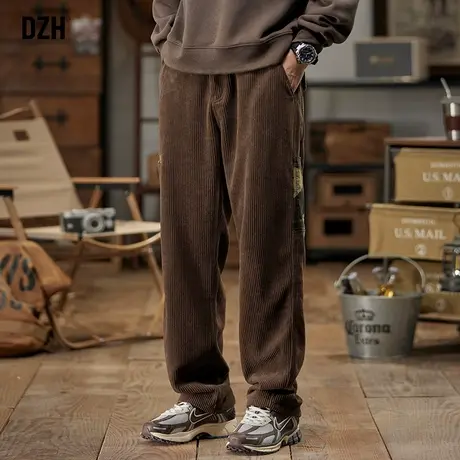 男士灯芯绒垂感裤子男宽松直筒2024新款秋季男裤束脚运动裤阔腿裤图片