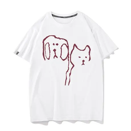 秀洛猫猫狗狗印花短袖女T恤男2023夏季新款情侣装纯棉圆领上衣服图片