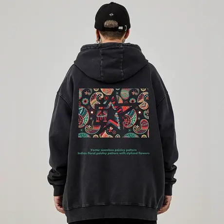 大码连帽衫美式重磅复古胖子男装潮流宽松水洗做旧卫衣早春秋冬款图片