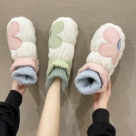 外穿冬季高帮羽绒棉拖鞋女包跟防水防滑厚底加绒保暖毛绒室内居家商品大图