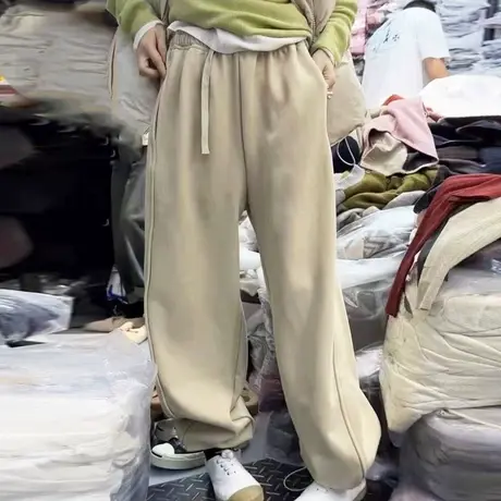 2023冬季新款加绒加厚抽绳卫裤宽松显瘦阔腿直筒裤休闲运动裤长裤商品大图