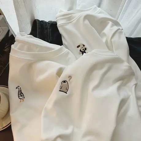 卡通刺绣长袖T恤女秋冬季2023新款宽松德绒保暖打底衫外穿上衣服商品大图
