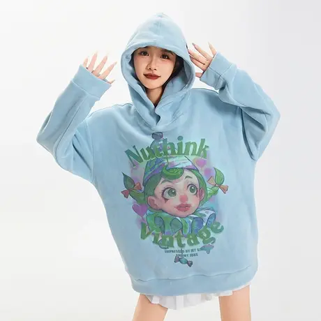 Nuthink美式潮牌保暖加厚摇粒绒小丑卫衣男宽松保暖情侣外套春季商品大图