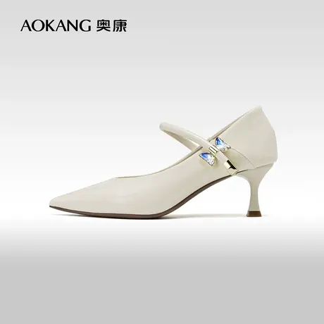 奥康女鞋 2024春季新款一字扣尖头细跟不掉跟不累脚时尚通勤单鞋图片