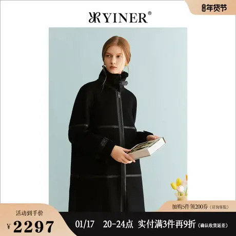 【100绵羊毛】YINER音儿专选女装冬季中长款保暖毛领大衣厚实外套图片