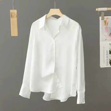 锻面白衬衫抗皱上衣女小个子不易皱不皱外搭内搭白色秋季衬衣叠穿商品大图