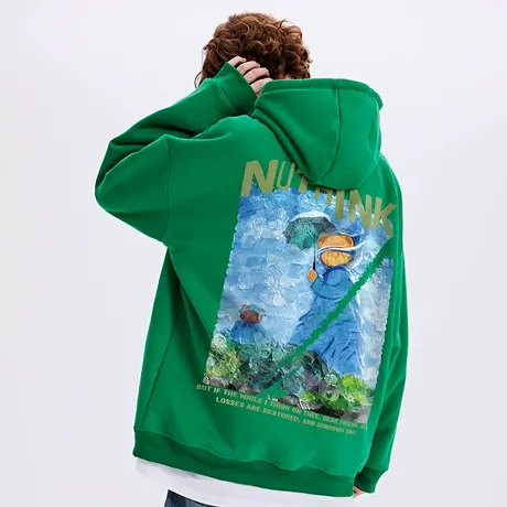 小众设计感美潮ins油画连帽卫衣男中性风vintage大码加绒帽衫冬季商品大图