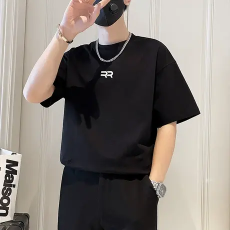 短袖T恤男夏季2024新款潮牌设计感字母上衣圆领内搭休闲半袖T恤图片