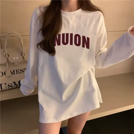 纯棉长袖t恤女内搭秋季2023新款宽松韩版小众设计感打底衫上衣ins商品大图