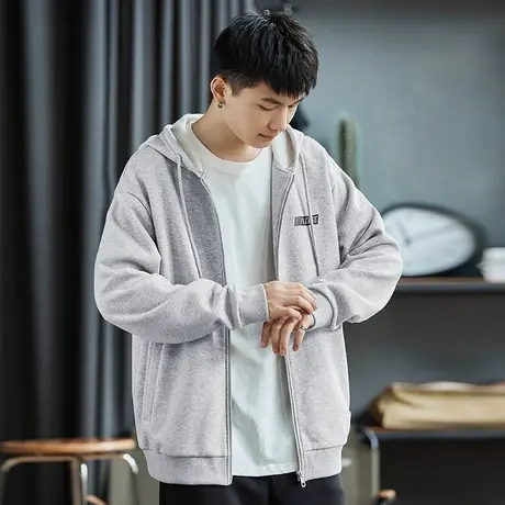 唐狮连帽针织外套男士春秋装新款开衫加绒加厚外套大码休闲夹克潮图片