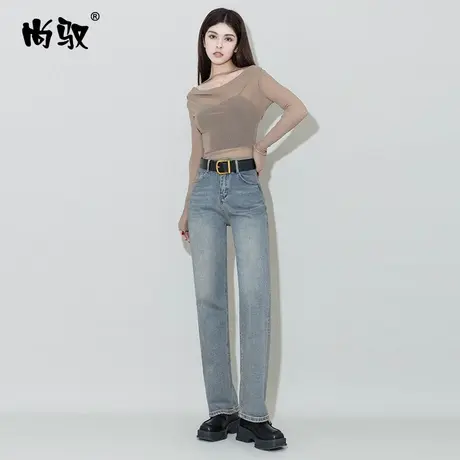 怀旧蓝色高腰牛仔直筒裤显高2024年春季新款时髦精窄版拖地裤显瘦图片