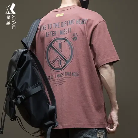 春夏重磅230克纯棉短袖T恤男士宽松大码美式休闲胶浆印花半袖体恤商品大图