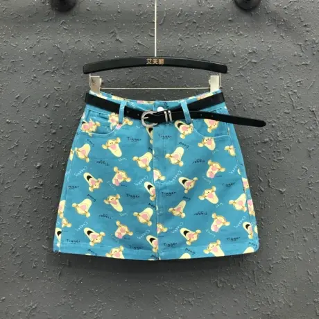 时尚辣妹裙2024春夏新款短裙女卡通印花跳跳虎韩版a字包臀半身裙图片