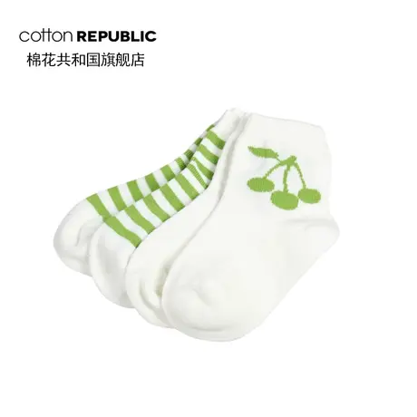 棉花共和国童袜条纹棉质袜儿童樱桃图案糖果色2双装婴童袜儿童袜图片