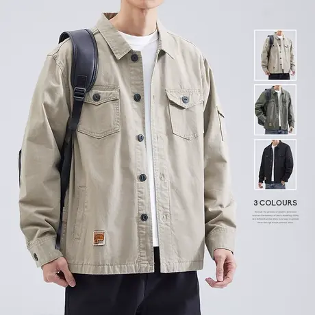 hansca2022秋季新款纯棉休闲夹克男翻领工装外套男春秋款男装上衣商品大图