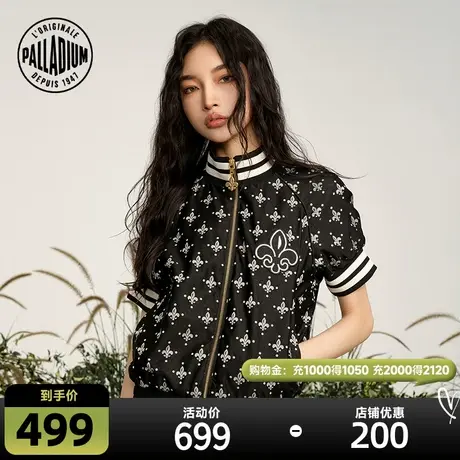 PALLADIUM帕拉丁上衣提花鸢尾花立领短袖女款针织外套198960商品大图
