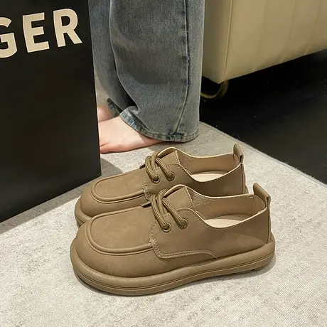 平底小皮鞋女2024春季新款英伦风圆头百搭休闲鞋一脚蹬勃肯单鞋商品大图