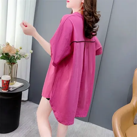 中长款宽松休闲短袖T恤女夏季新款韩版开叉设计感洋气减龄上衣ins商品大图