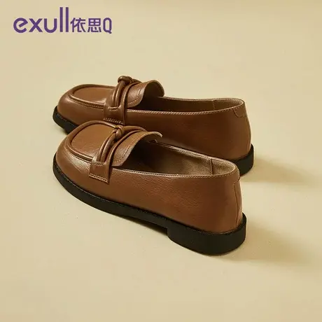 依思q鞋子女2023爆款小皮鞋不累脚女鞋软底一脚蹬单鞋棕色乐福鞋图片