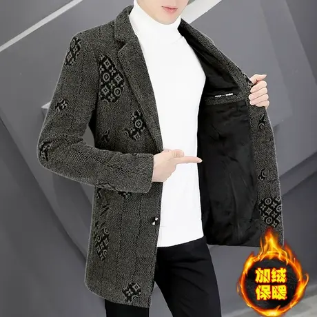 青年高端金貂绒呢子大衣男士冬季加绒加厚毛呢风衣中长款西装外套图片