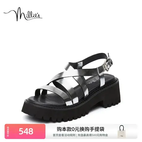 妙丽夏季新款商场同款牛皮罗马风厚底女凉鞋SUJ06BL3图片