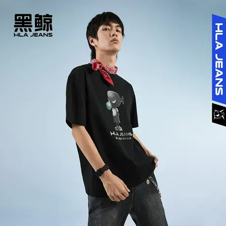 黑鲸HLAJEANS海澜之家旗下潮牌个性印花短袖T恤男多色圆领短t男商品大图