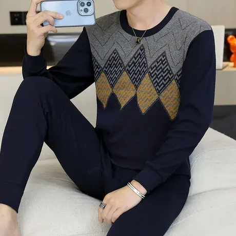 棉感秋衣秋裤套装中老年男士秋衣裤学生衬衣衬裤薄款保暖内衣一套商品大图