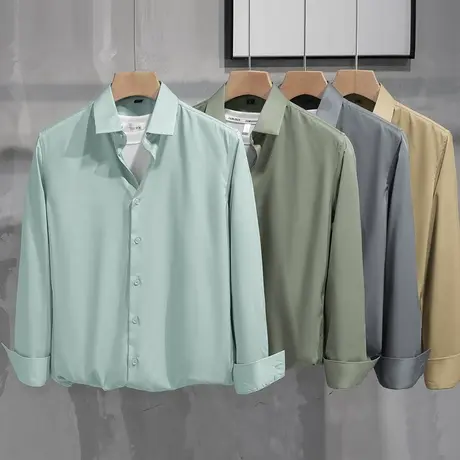 休闲衬衫男长袖2023新款春秋商务正装高级感免烫抗皱衬衣修身寸衫商品大图