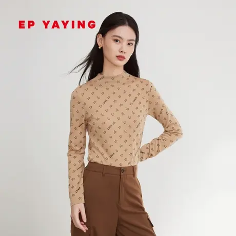 EP YAYING雅莹女装 复古羊毛小高领提花套头衫 2023秋冬新款9912A图片
