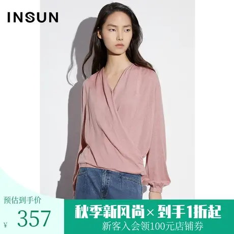 恩裳COVER2023年春款新款气质围裹式打褶V领上衣混金葱细闪针织衫商品大图